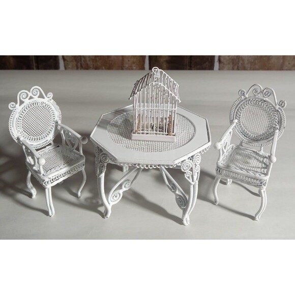 Vintage Alice Lacy White Wire Wicker Dollhouse Miniature Patio Lot